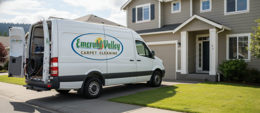 Professional carpet cleaning truck arriving at a home. (2)