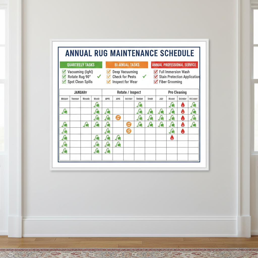 Rug maintenance chart showing annual cleaning schedule.