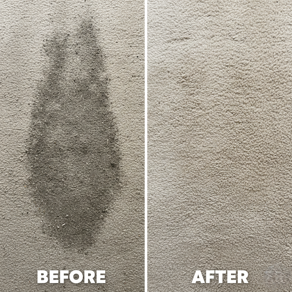 high traffic carpet area before and after cleaning.