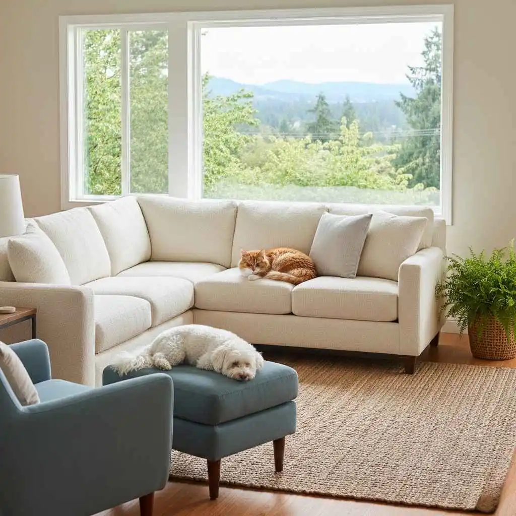 image of a pet resting on upholstered furniture
