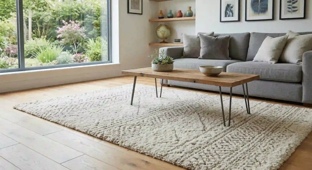 bright living room with a freshly cleaned carpet floor (no people or equipment visible).