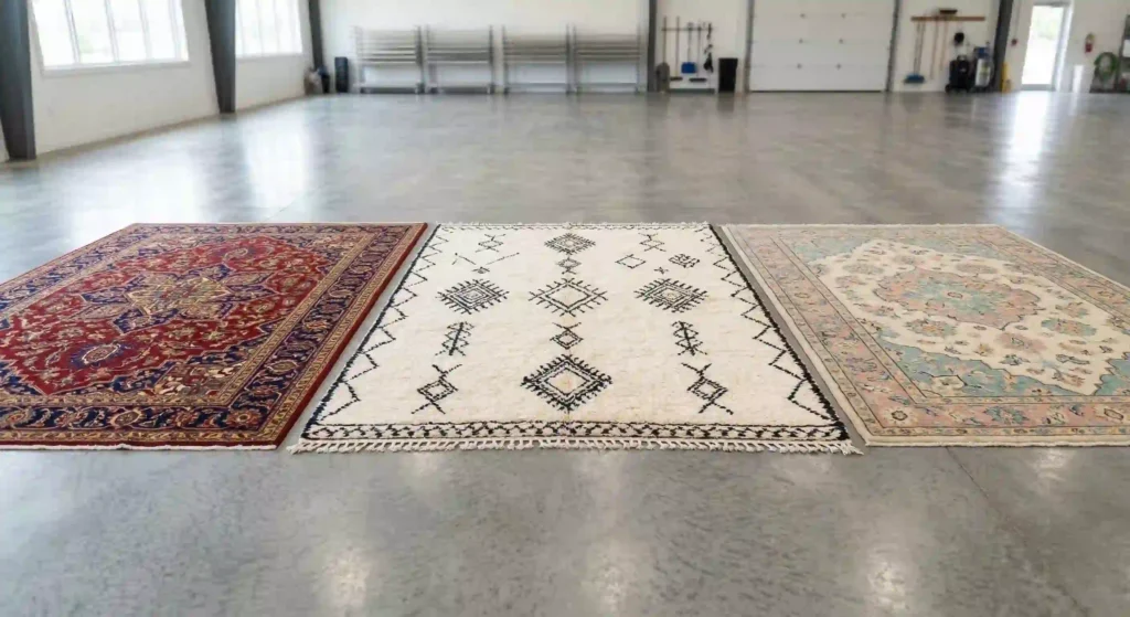 clean, freshly dried rugs on a flat surface.