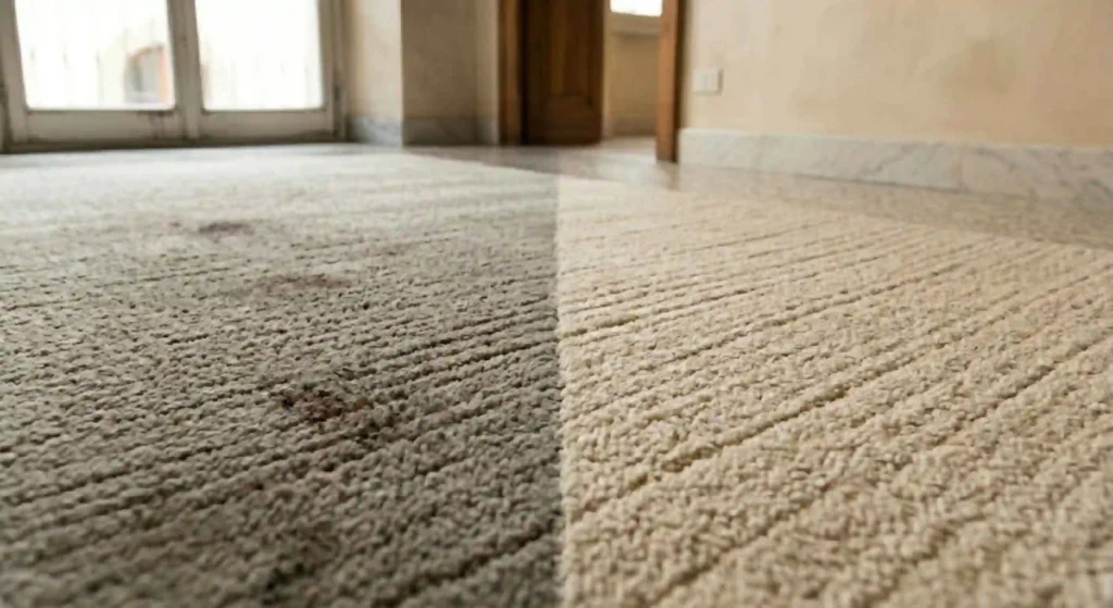 dirty vs clean carpet beforeafter professional cleaning