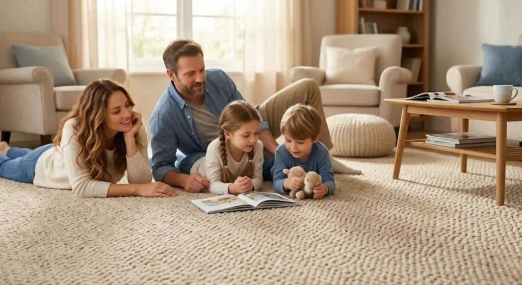 family relaxing on clean carpet2