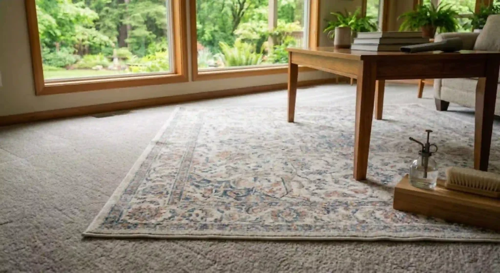 Fresh professionally cleaned area rug in Eugene home
